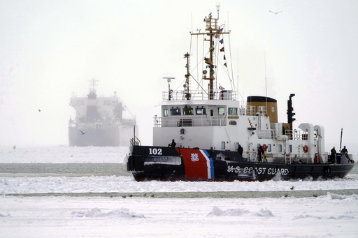 Cargo ship trapped in ice on frigid Lake Erie