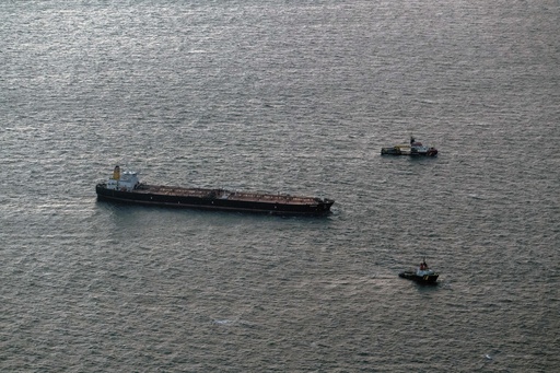 The oil tanker "Eventin" off the coast of the island of Rügen, Germany, Friday Jan. 10, 2025. (Stefan Sauer/dpa via AP)