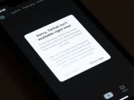 A message reading "Sorry, TikTok isn't available right now" is displayed from the TikTok app on a cell phone screen on Saturday, Jan. 18, 2025, in Los Angeles. (AP Photo/Andy Bao)