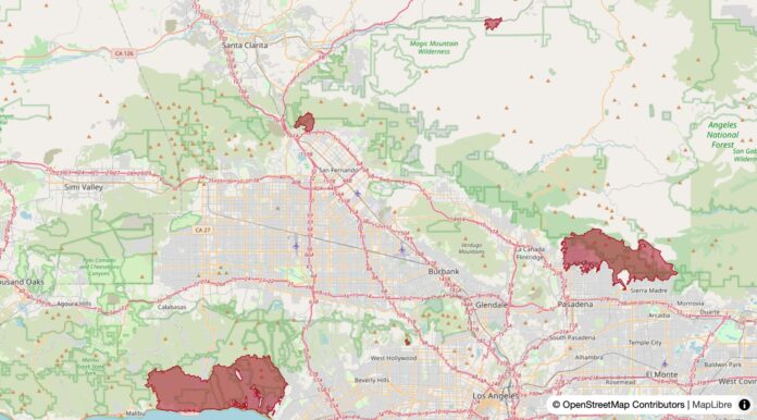 SoCal fires perimeter map: Taylor Johnston and John Kelly / CBS News • Source: CalFire