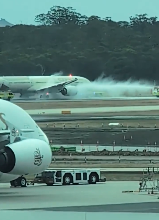 The plane appearing to be sprayed with firefighting foam Credit: X/The Melbourne Snap
