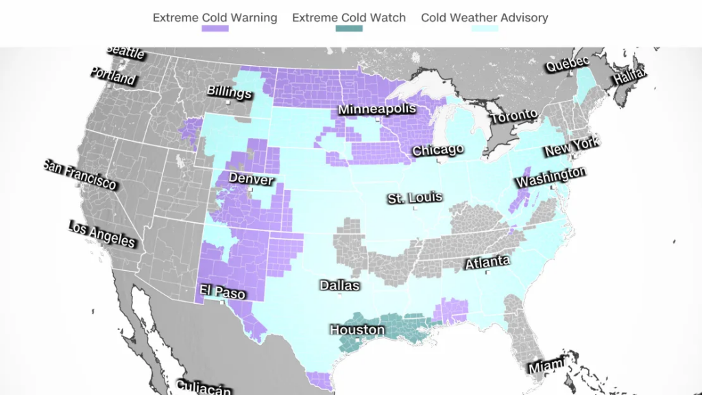 Cold weather alerts span much of the US Monday afternoon. CNN Weather
