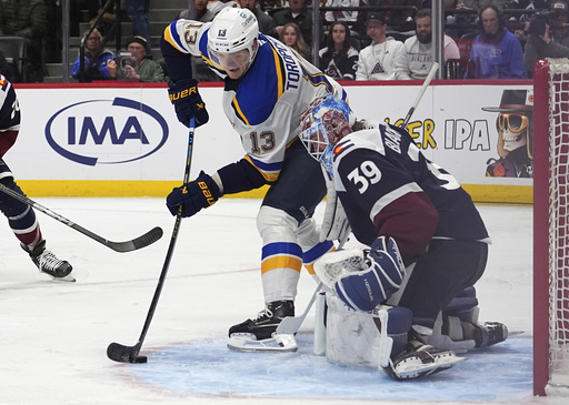 Drouin records 2 goals and an assist, Necas nets a goal in his home debut as Avalanche shut out Blues 5-0