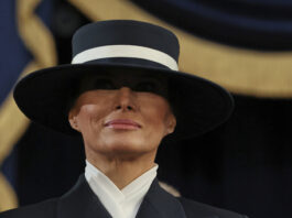 Melania Trump stands during the 60th Presidential Inauguration