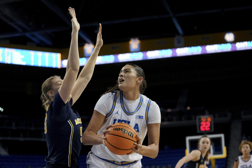 Rice’s double-double propels No. 1 UCLA to 86-70 victory over Michigan, achieving a clean sweep in their inaugural Big Ten home series.