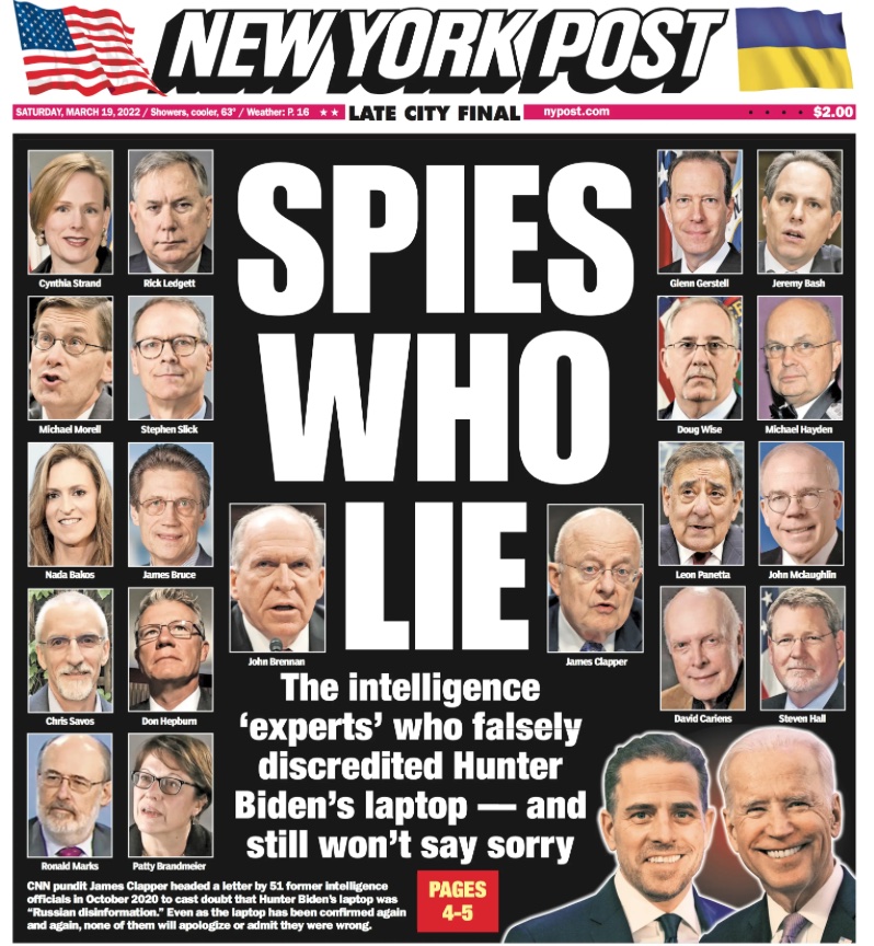 The New York Post cover for Saturday, March 19, 2022