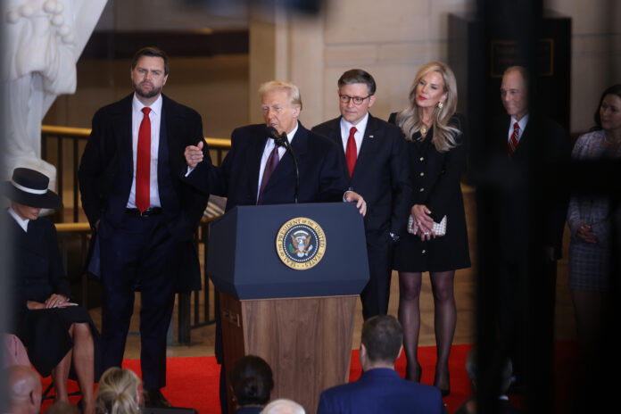 NEWS - ABC News coverage of the Second Inauguration of Donald Trump airs Monday, January 20, 2025 on ABC. (ABC/Michael Le Brecht II) JD VANCE, PRESIDENT DONALD TRUMP