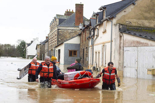 Residents in Normandy and Brittany evacuated from submerged homes by boat amid Storm Herminia’s impact.