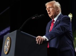 FILE - President Donald Trump speaks at the 2025 House Republican Members Conference Dinner at Trump National Doral Miami in Doral, Fla., Jan. 27, 2025. (AP Photo/Mark Schiefelbein, File)