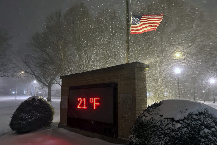 More winter weather blows into Lowville, New York on Saturday, January 4, 2025. (AP Photo/Cara Anna)