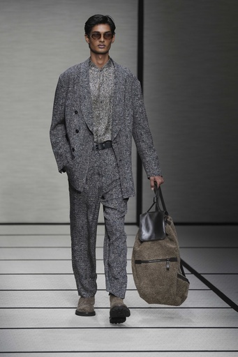 Giorgio Armani dazzles at Milan Fashion Week with glittering men’s clothing line