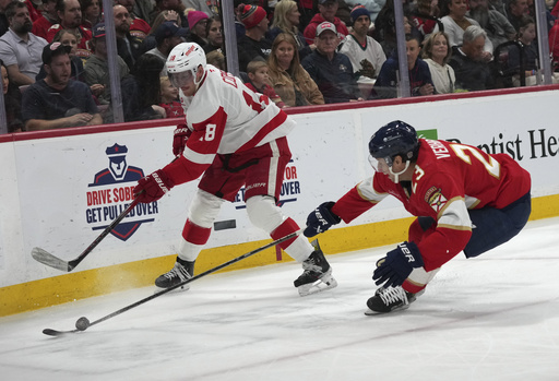 Larkin netted two goals as the Red Wings dominate Panthers 5-2, marking their eighth victory in nine matches.