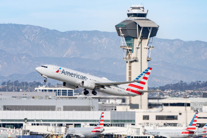 LOS ANGELES, CA - JANUARY 24: American Airlines Boeing 737-823 takes off from Los Angeles International Airport on January 24, 2025 in Los Angeles, California. (Photo by AaronP/Bauer-Griffin/GC Images)