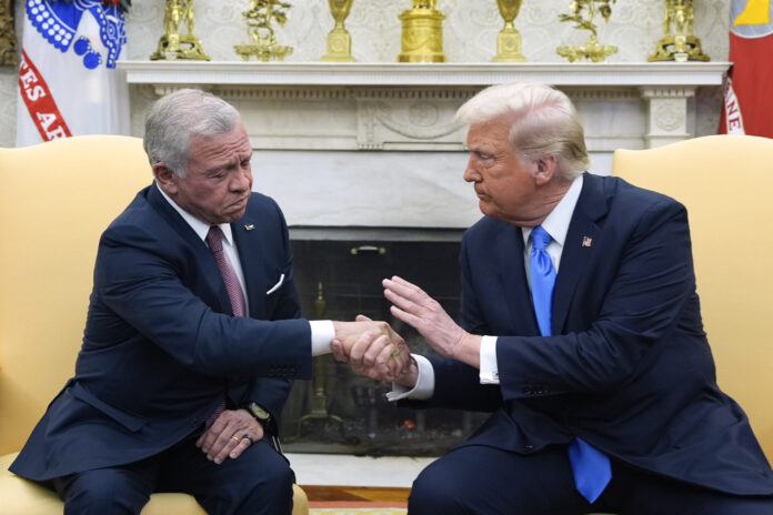 President Donald Trump speaks with Jordan's King Abdullah II in the Oval Office at the White House, Tuesday, Feb. 11, 2025, in Washington. (Photo/Alex Brandon)