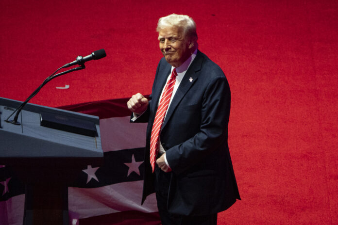 WASHINGTON, DC - JANUARY 19: President-Elect Donald Trump speaks during a victory rally at the Capital One Arena on January 19, 2025 in Washington, DC. (Photo by Kevin Carter/Getty Images)