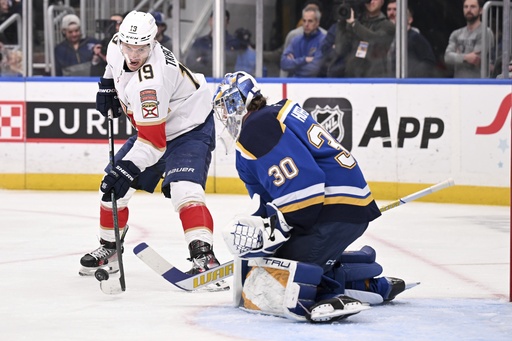 Matthew Tkachuk netted a goal with 12 seconds remaining, propelling the Panthers to a 3-2 victory over the Blues.