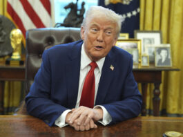 President Donald Trump speaks after signing an executive order in the Oval Office of the White House, Monday, Feb. 3, 2025, in Washington. (AP Photo/Evan Vucci)