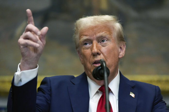 President Donald Trump speaks in the Roosevelt Room of the White House, Jan. 21, 2025, in Washington. (AP Photo/Julia Demaree Nikhinson, File)