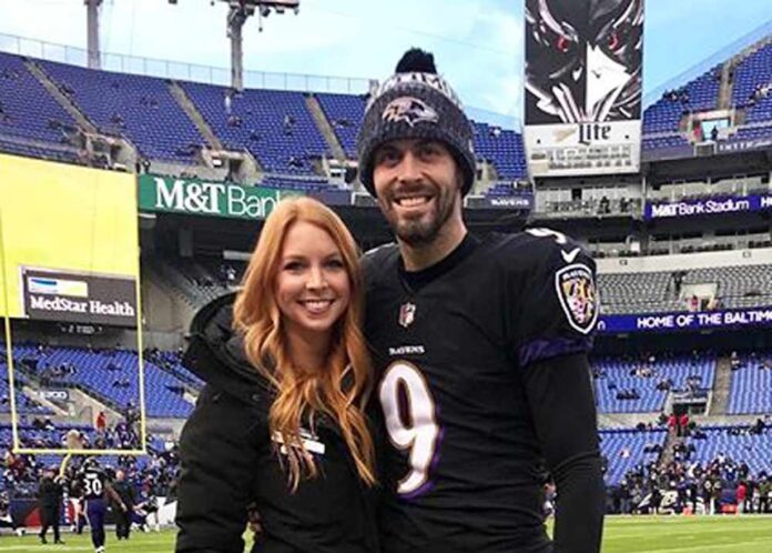 Justin Tucker and wife Amanda Bass Tucker after a Baltimore Ravens game in December 2018. JUSTIN TUCKER/ X