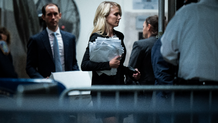 NEW YORK, NEW YORK - MAY 29: Natalie Harp, communications aid to former U.S. President Donald Trump, arrives for his criminal trial at Manhattan Criminal Court on May 29, 2024 in New York City. Judge Juan Merchan will give the jury their instructions before they begin deliberations today. The former president faces 34 felony counts of falsifying business records in the first of his criminal cases to go to trial. (Photo by Jabin Botsford-Pool/Getty Images)