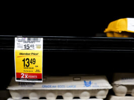 An empty shelf of free range eggs is seen at a Safeway, Monday, Jan. 27, 2025, in Seattle. (AP Photo/Lindsey Wasson)