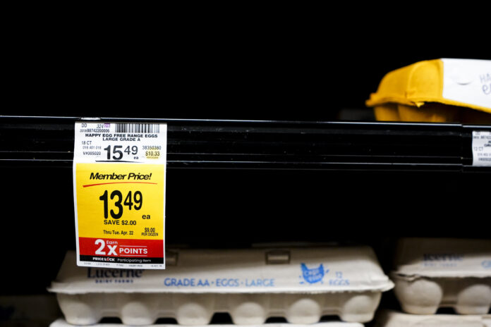 An empty shelf of free range eggs is seen at a Safeway, Monday, Jan. 27, 2025, in Seattle. (AP Photo/Lindsey Wasson)