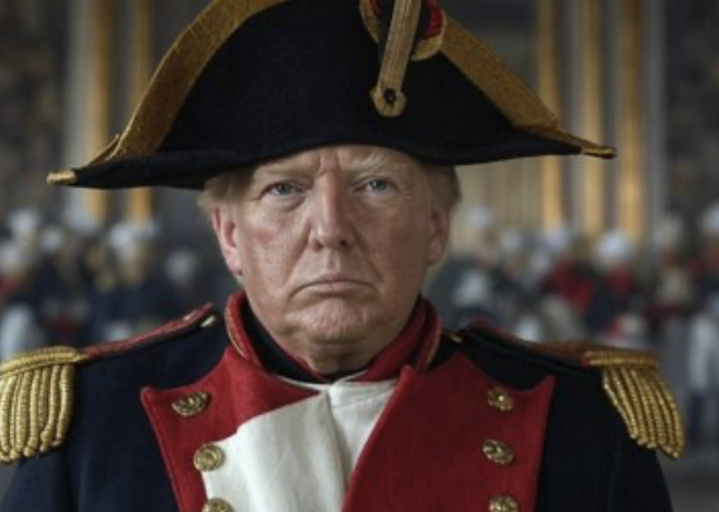 Animation that shows. Donald Trump in the attire of Napoleon.