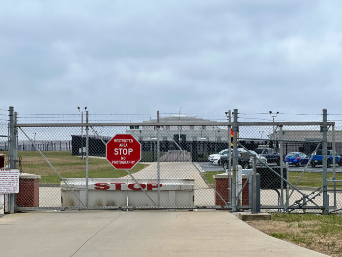 United States Bullion Depository next to Fort Knox Army Base.A heavily guarded entrance.