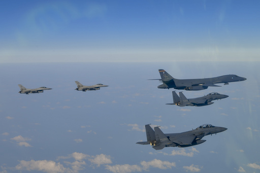 Joint military drill featuring B-1B bomber held by South Korea and US troops