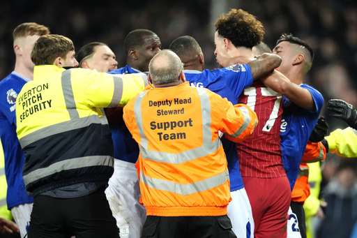 Liverpool’s coach Arne Slot among four dismissed in chaotic ending to Merseyside derby