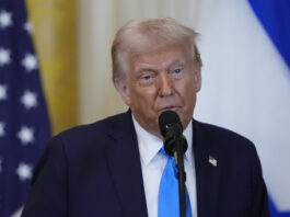 President Donald Trump speaks during a news conference with Israeli Prime Minister Benjamin Netanyahu in the East Room of the White House, Tuesday, Feb. 4, 2025, in Washington. (AP Photo/Alex Brandon)