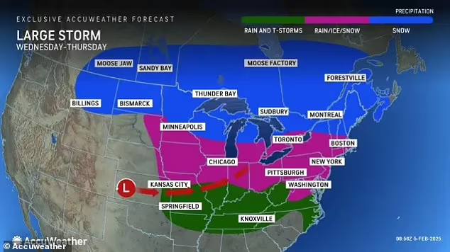 The storm will begin battering the Eastern US Wednesday and persist into Thursday, and residents of many states within its path have been advised to use extreme when traveling 

