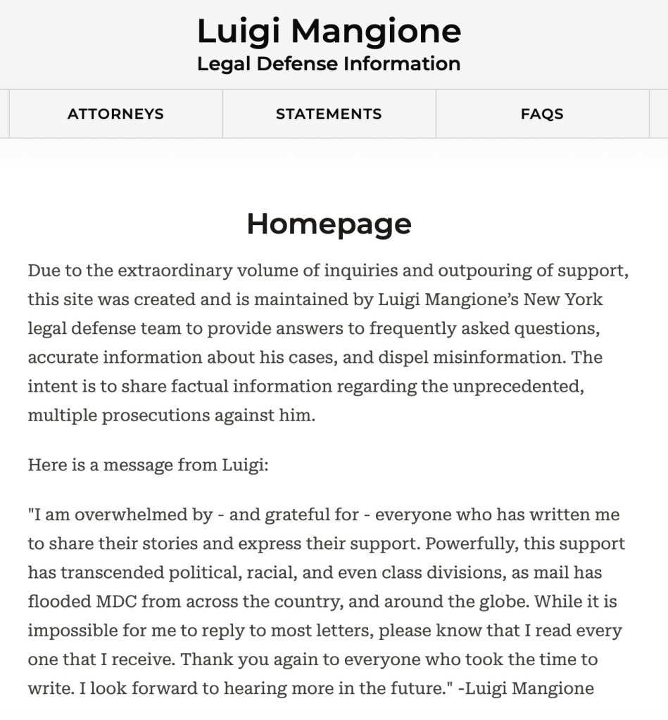 Luigi Mangione Legal Defense Information (Photo: https://www.luigimangioneinfo.com)