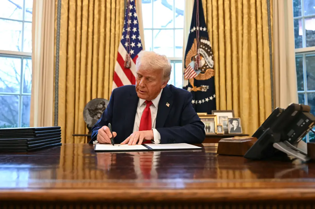 Donald Trump signs an executive order to create a US sovereign wealth fund, in the Oval Office of the White House on February 3, 2025
AFP via Getty Images
