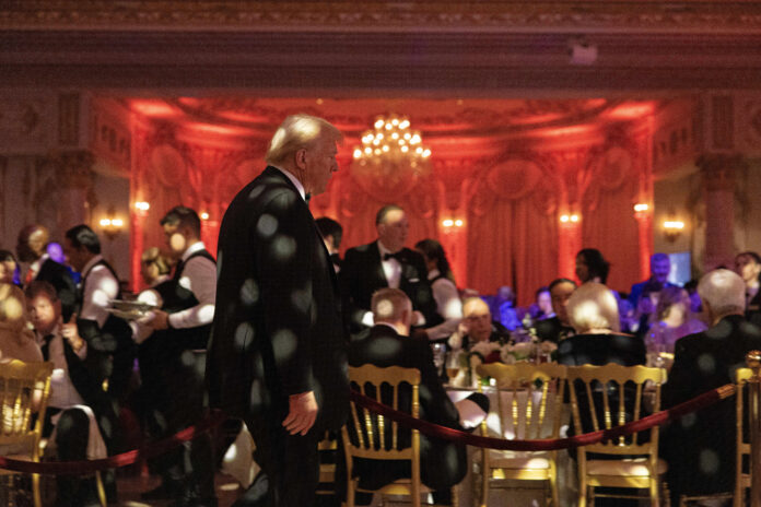 PALM BEACH, FL - NOV 14, 2024: U.S. President-elect Donald Trump attends the America First Policy Institute Gala held at Mar-a-Lago in Palm Beach, Florida on November 14, 2024. (Photo by Saul Martinez for The Washington Post via Getty Images)