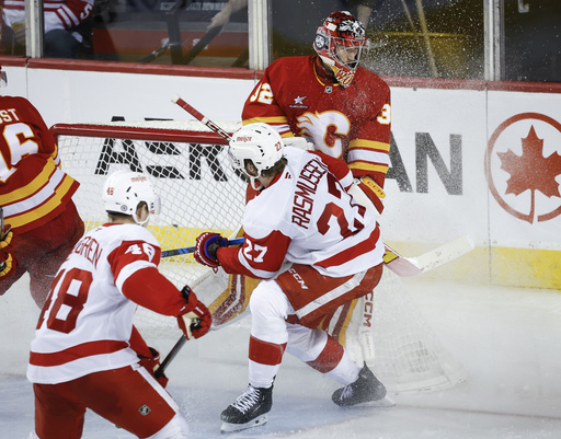 Talbot and Larkin guide Red Wings to 3-1 victory over Flames, earning 5th consecutive win