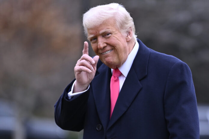 President Donald Trump arrives at the White House after speaking at the Conservative Political Action Conference, CPAC, Saturday, Feb. 22, 2025, in Washington. (AP Photo/John McDonnell)