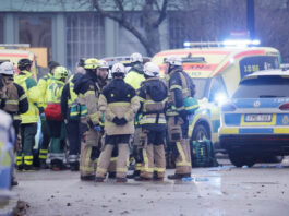 Emergency services at the scene of an incident at Risbergska School, in Örebro, Sweden, Tuesday, Feb. 4, 2025. (Kicki Nilsson/TT News Agency via AP)