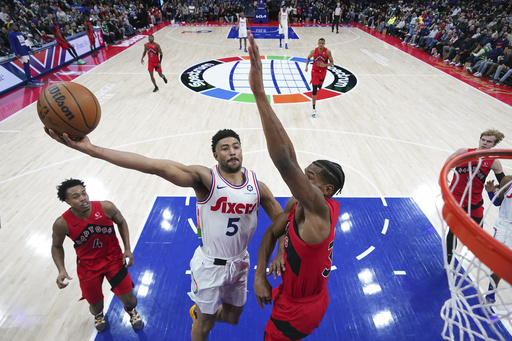 Raptors hand 76ers their worst record of the season, 13 games below .500, in 106-103 win.