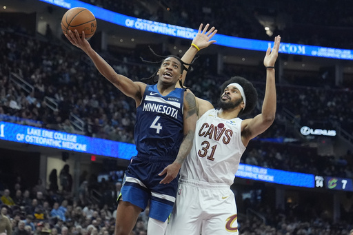 All-Stars Evan Mobley and Donovan Mitchell lead Cavs to a 128-107 victory over sluggish Timberwolves.