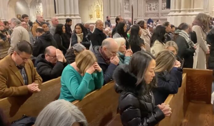 Faithful Gather at St. Patrick’s Cathedral to Support Pope Francis (Photo: NYP/YouTube)