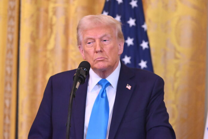 WASHINGTON D.C., UNITED STATES - FEBRUARY 04: United States President Donald Trump and Israeli Prime Minister Benjamin Netanyahu (not seen) hold a joint press conference in the East Room at the White House in Washington, D.C., United States on February 04, 2025. (Photo by Kyle Mazza/Anadolu via Getty Images)