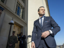 Defense Secretary Pete Hegseth arrives at the Pentagon, Monday, Jan. 27, 2025 in Washington. (AP Photo/Kevin Wolf)