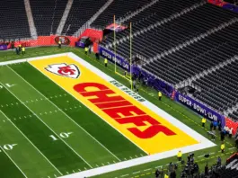 The Kansas City Chiefs' end zone at Allegiant Stadium in Las Vegas in February 2024.Ryan Kang / Getty Images file