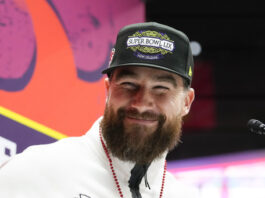 Kansas City Chiefs tight end Travis Kelce (87) participates during Super Bowl 59 Opening Night, Monday, Feb. 3, 2025, in New Orleans, ahead of the NFL football game between the Philadelphia Eagles and the Kansas City Chiefs Sunday. (AP Photo/Brynn Anderson )