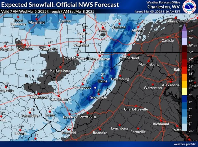 Snowfall and winter weather impacting West Virginia (Winter Weather Advisory)