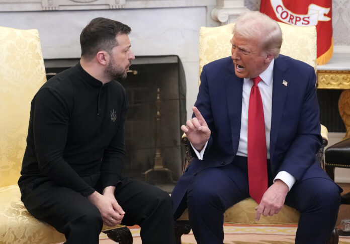 WASHINGTON, DC - FEBRUARY 28: U.S. President Donald Trump and Ukrainian President Volodymyr Zelensky meet in the Oval Office at the White House on February 28, 2025 in Washington, DC. Trump and Zelensky are meeting today to negotiate a preliminary agreement on sharing Ukraine’s mineral resources that Trump says will allow America to recoup aid provided to Kyiv while supporting Ukraine’s economy. (Photo by Andrew Harnik/Getty Images)